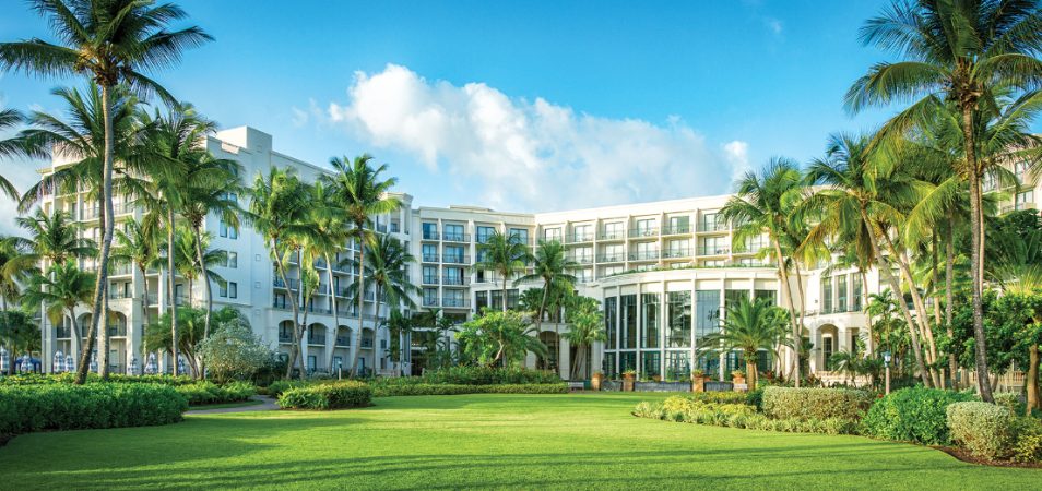 The exterior of Margaritaville Vacation Club by Wyndham - Rio Mar, a tropical and oceanfront timeshare resort.